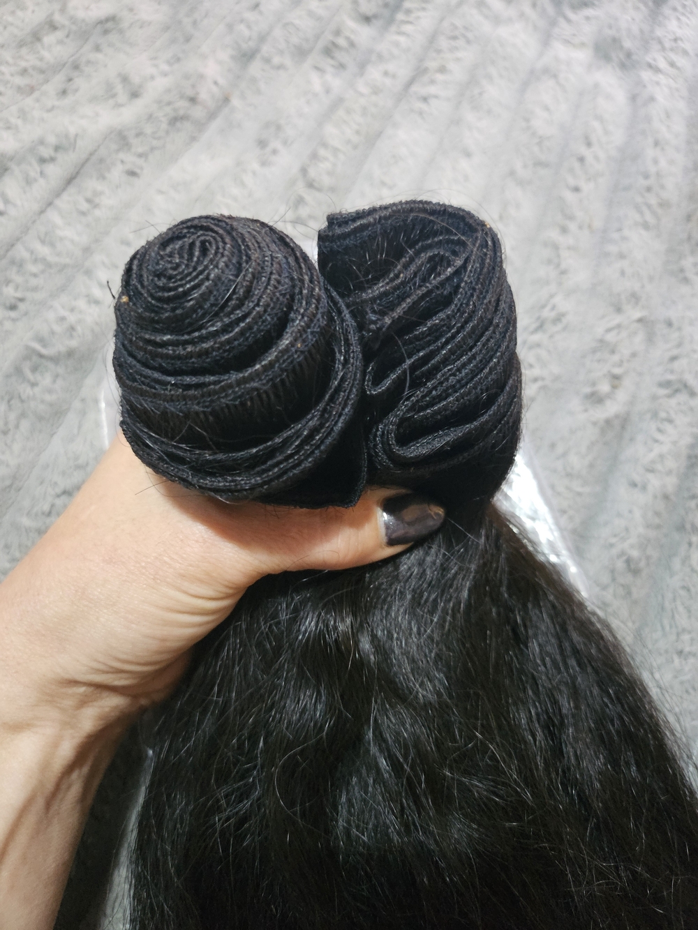 2, 10 Inch Yaki Straight Black Human Hair Weft Bundles - Natural Black